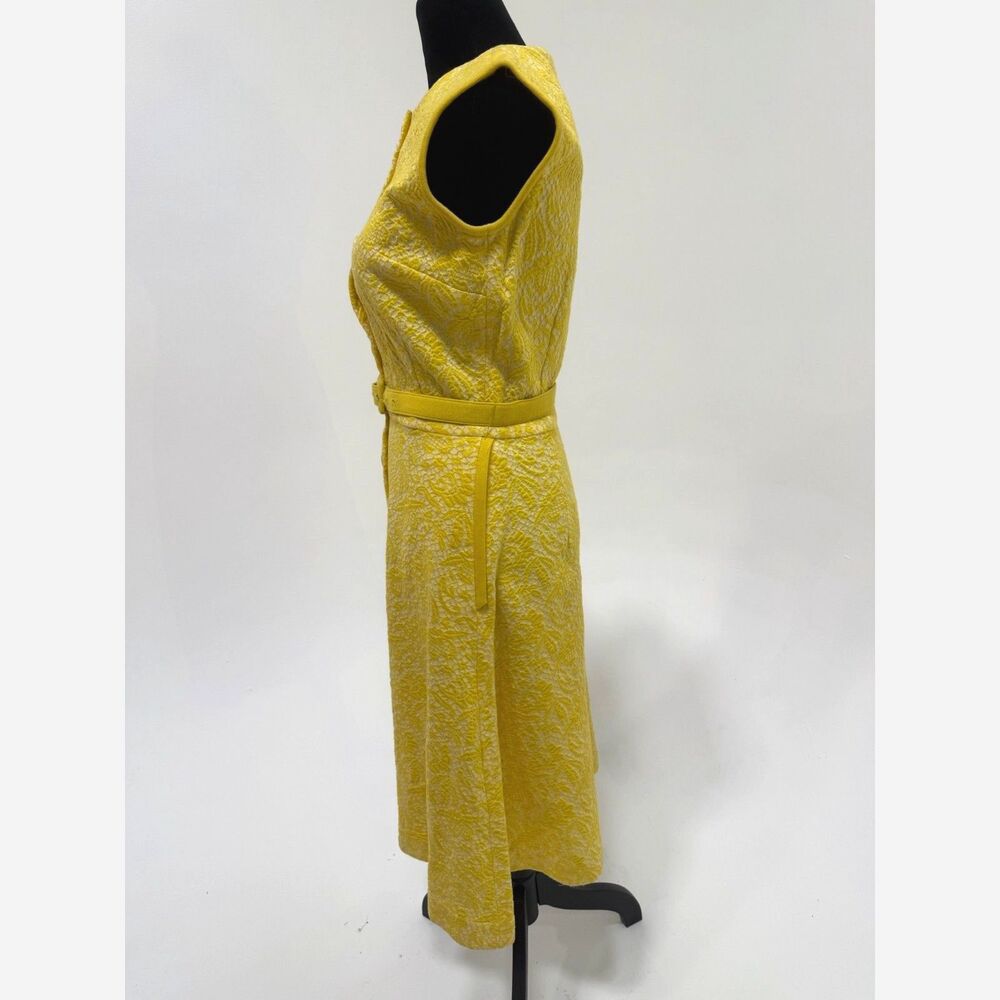 Nelly DeGrab NY vintage 60s yellow woven a-line knee length dress with belt - Picture 4 of 7